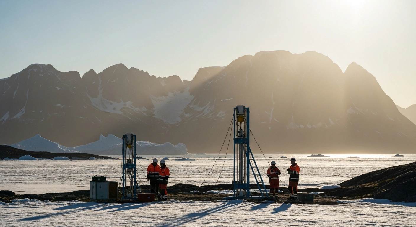 Geologists conduct environmental and metallurgical testing at the Skaergaard project site in East Greenland to evaluate gold and platinum deposits.