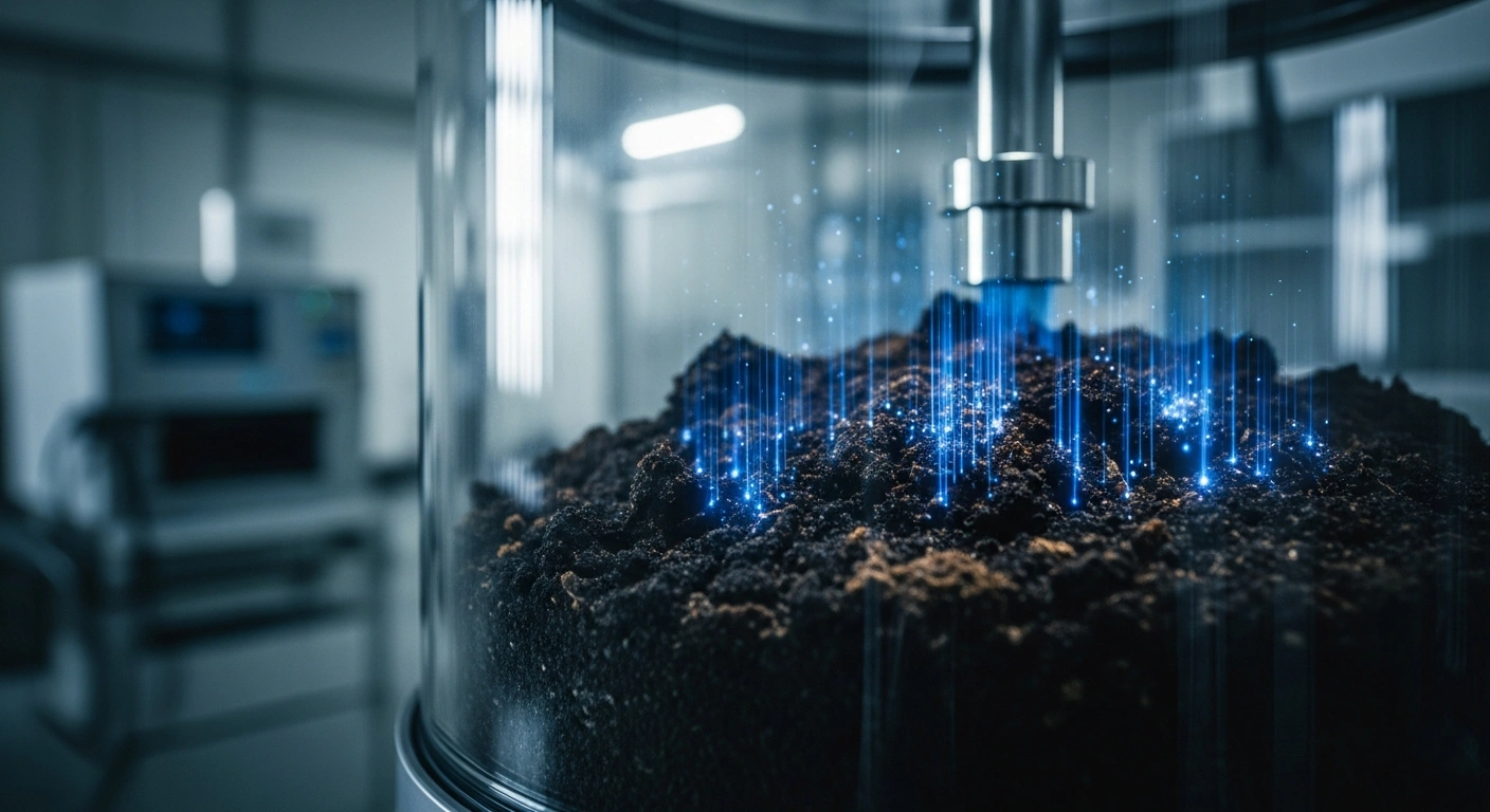 A scientific test facility in Hitachi-ota, Japan, uses microbial activity in soil and compost to generate sustainable electricity.