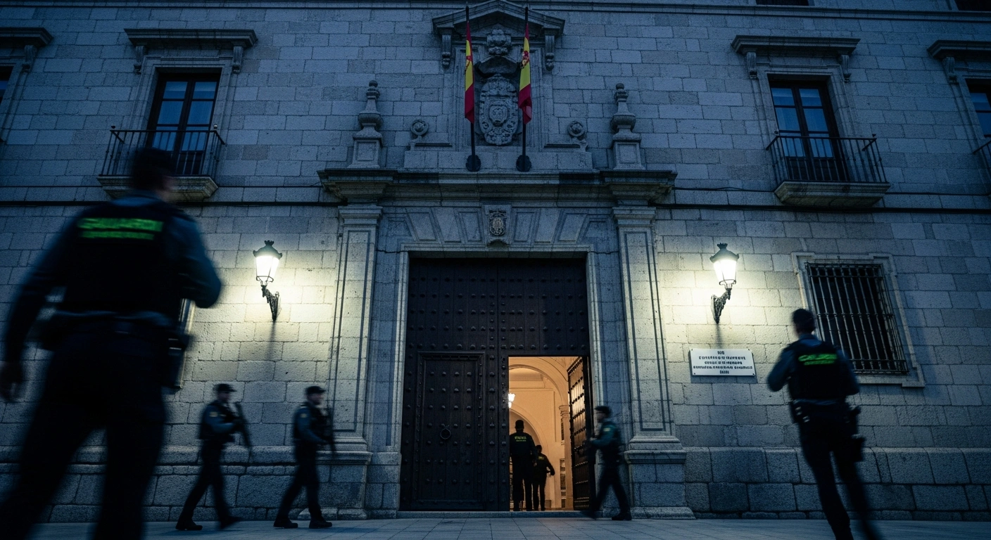 Spanish Civil Guard officers conduct an investigation at the Soria City Council municipal building following arrests for alleged corruption.