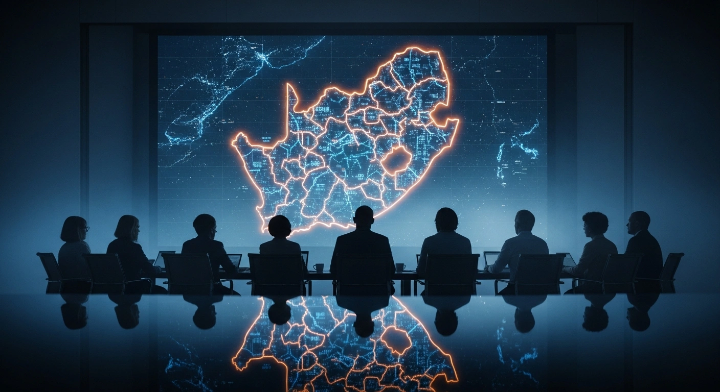 An independent advisory panel meets in a modern boardroom to develop a new national artificial intelligence policy for the South African government.
