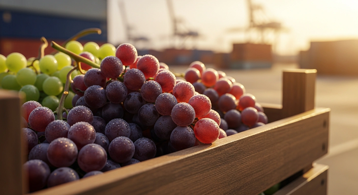 A crate filled with fresh South African table grapes is prepared for export to the Philippines as part of a new agricultural trade agreement.