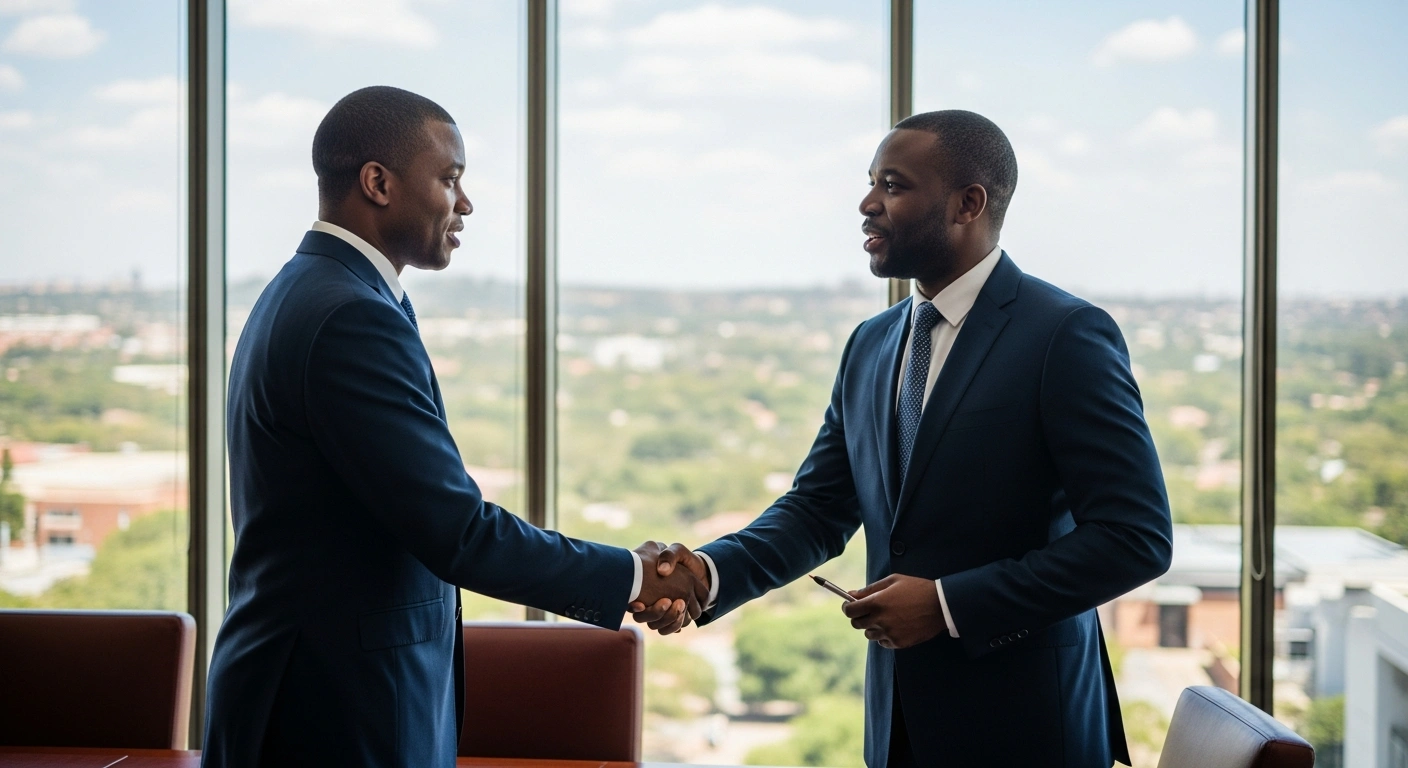 South Africa's Minister of International Relations and Cooperation shakes hands with Poland's Deputy Prime Minister during a high-level diplomatic meeting in Pretoria.
