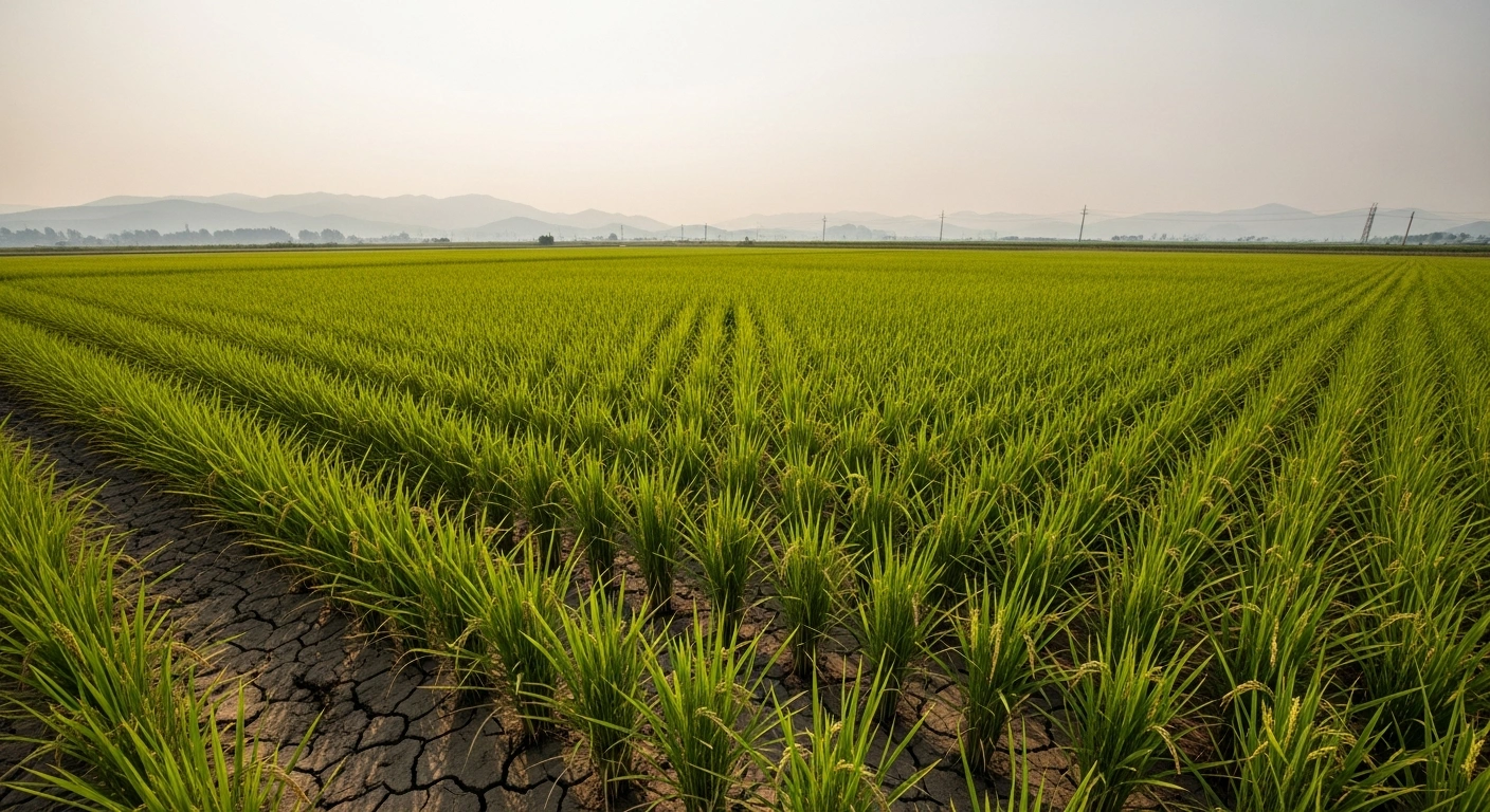 A scorched and cracked agricultural field in South Korea suffers from the effects of an intense and prolonged nationwide heatwave.
