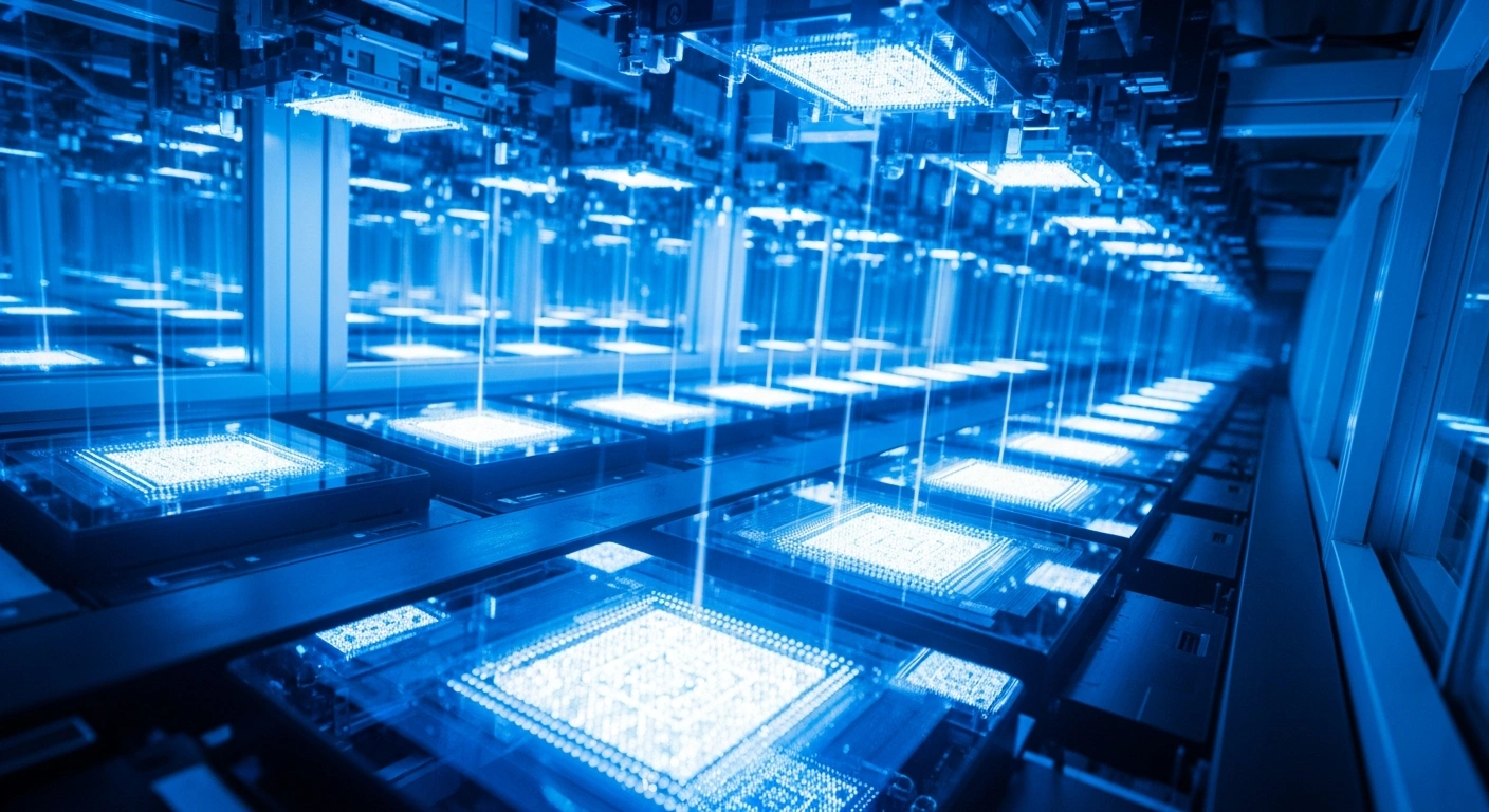 A high-tech semiconductor manufacturing facility in South Korea represents the country's robust economic growth and industrial expansion.