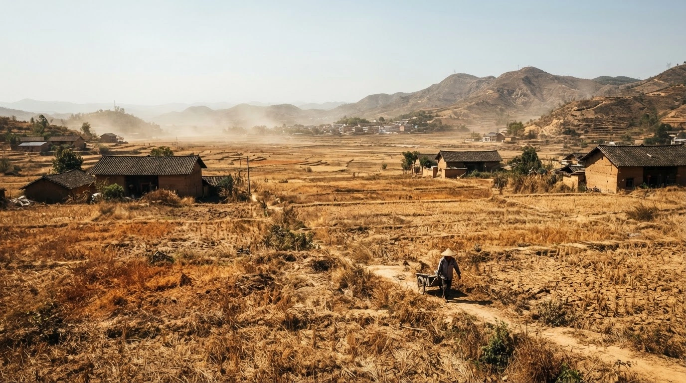 A landscape in southern China experiences an intense and record-breaking heatwave during the month of October.