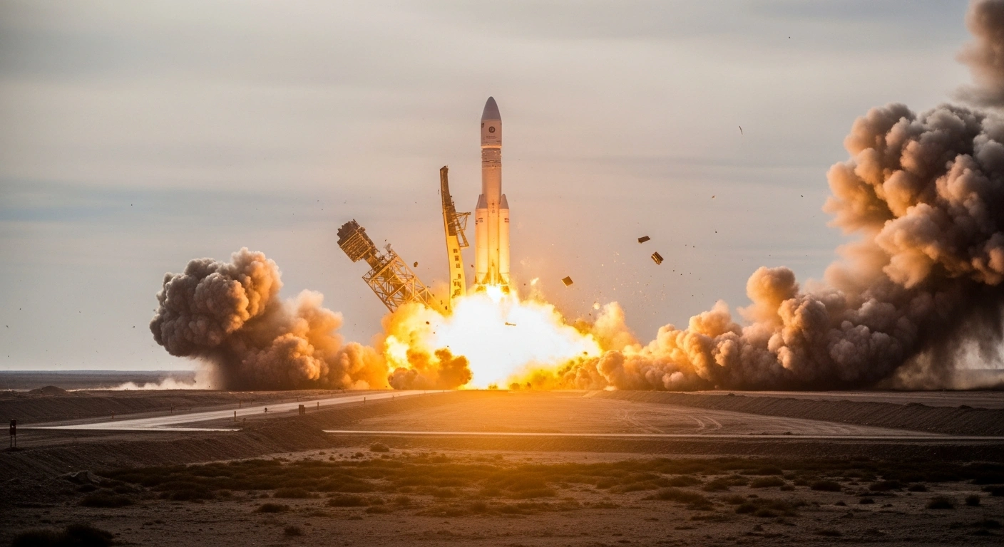 A Tianlong-3 rocket from Space Pioneer crashes and explodes in a fireball during a failed static fire test in Gongyi, China.