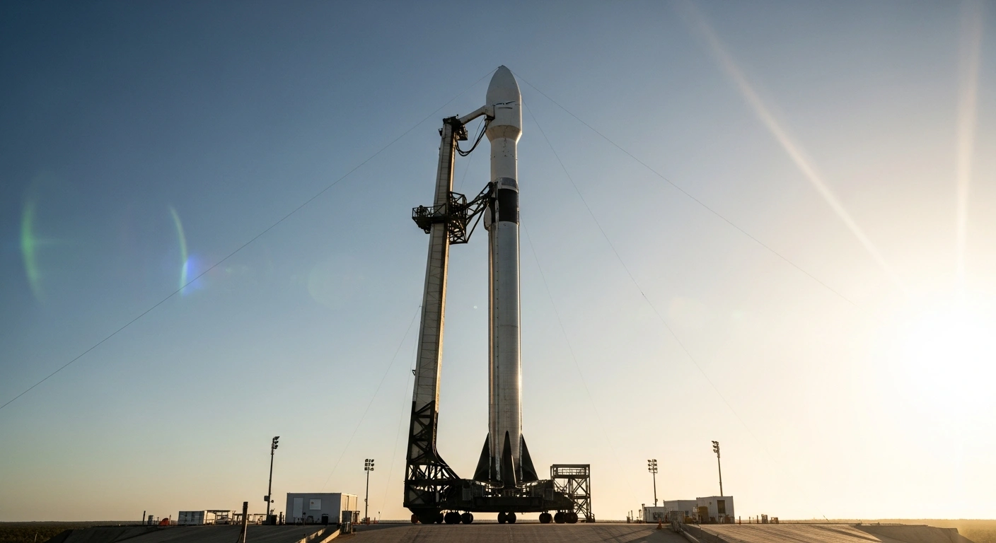 A SpaceX rocket stands on a launchpad during sunset, representing the aerospace company's current status as a private firm.