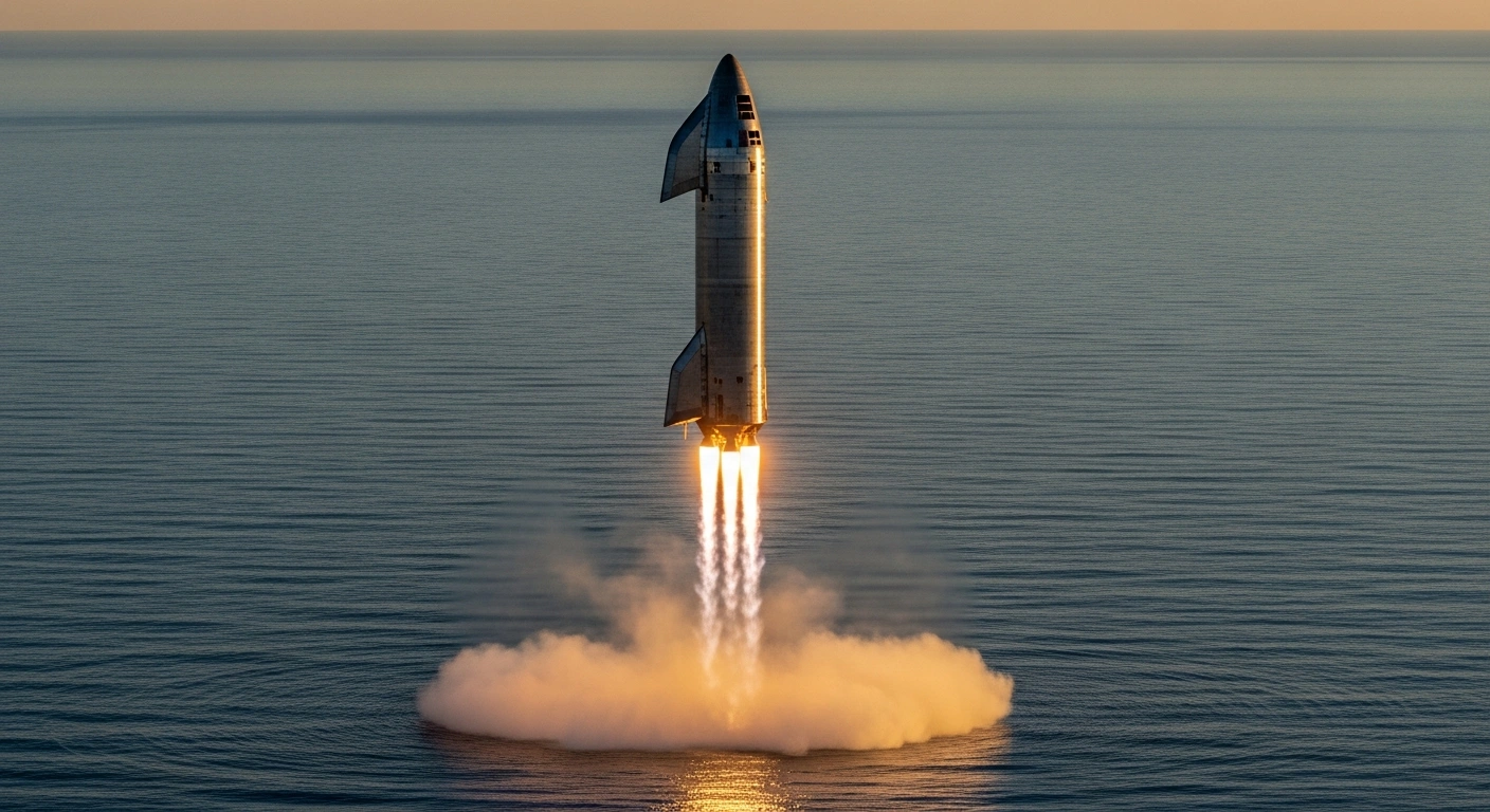 The SpaceX Starship rocket performs a controlled splashdown in the Indian Ocean during a successful test flight.