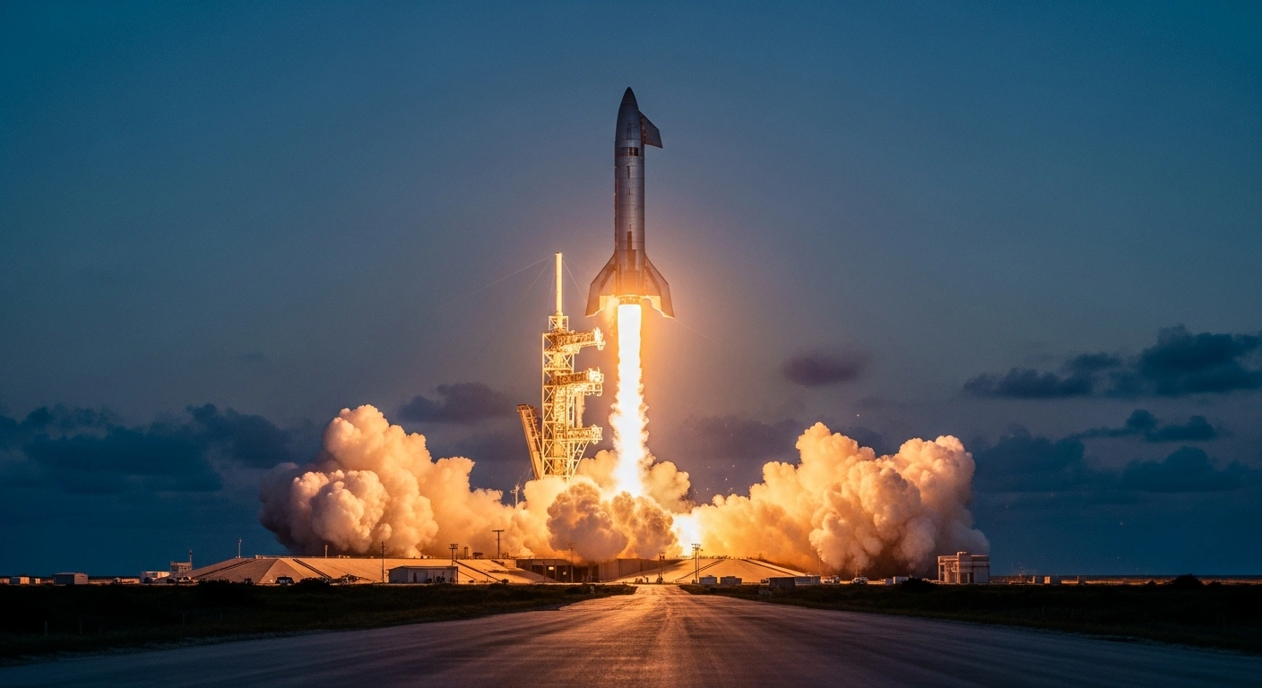 The SpaceX Starship rocket launches from the Starbase facility in Boca Chica, Texas, during a powerful test flight.
