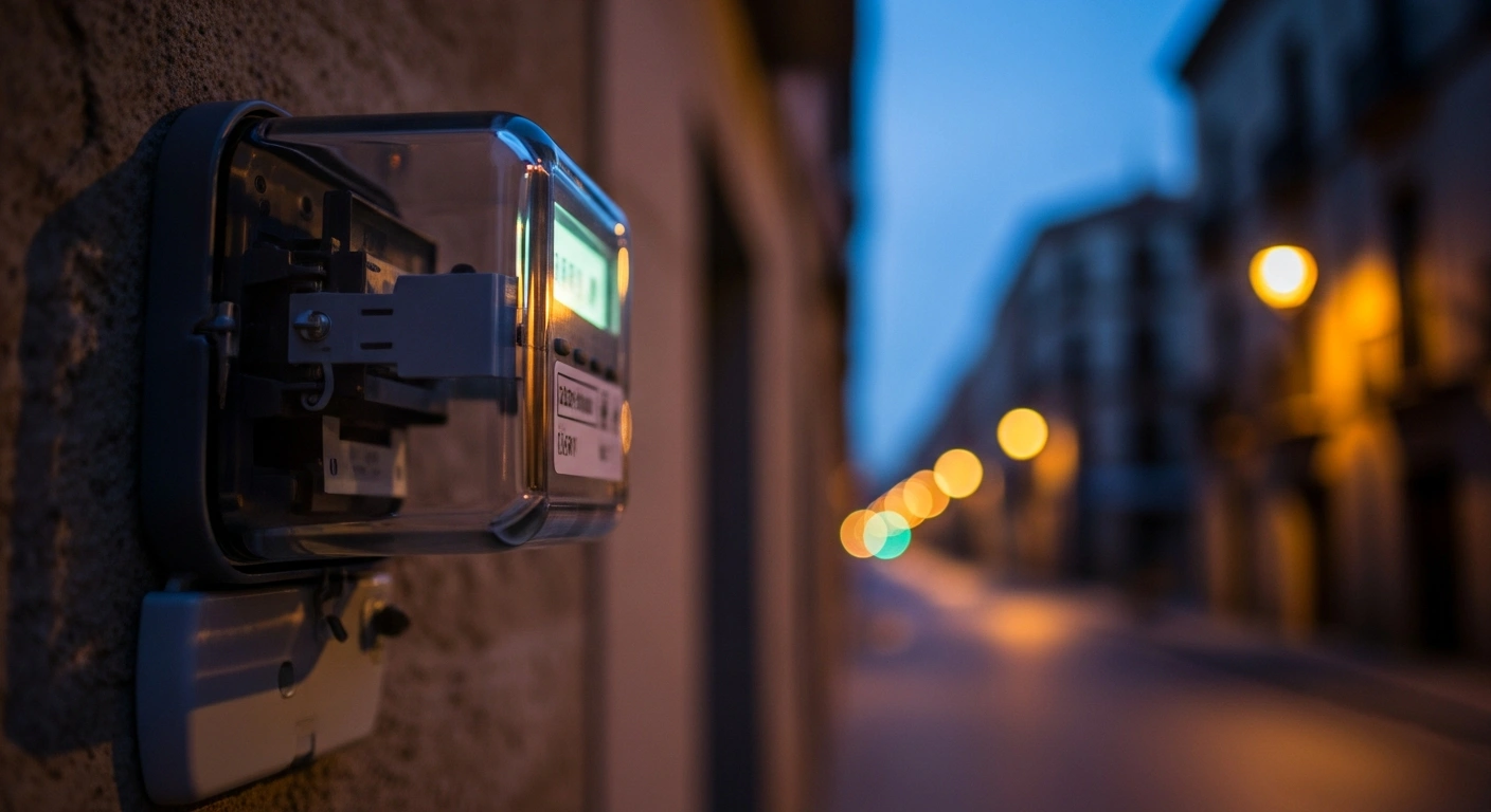 A close-up view of a residential electricity meter in Spain, representing the government's decision to phase out temporary tax cuts on energy bills.