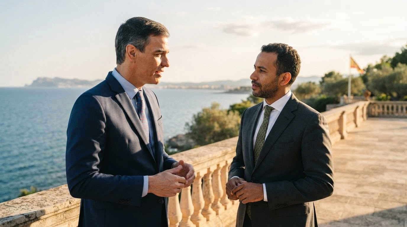 Spanish Prime Minister Pedro Sánchez meets with a Moroccan official to discuss strategic cooperation on border control and migration management.