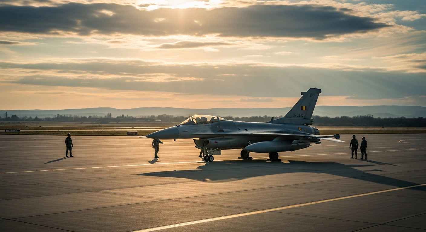A Spanish fighter jet is stationed at the Mihail Kogălniceanu Air Base in Romania as part of a NATO reinforcement mission.