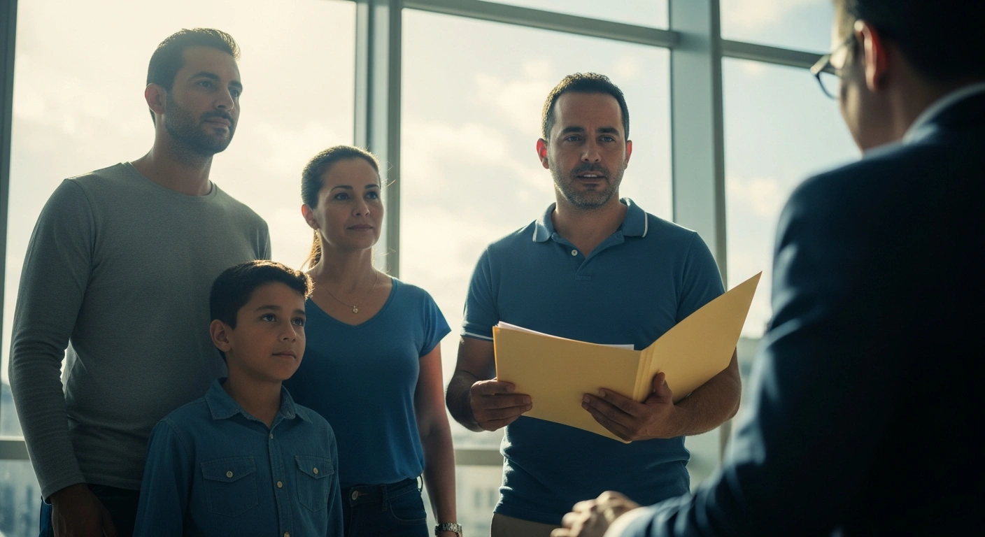 A Venezuelan man holds residency regularization documents in a Spanish government office as part of the new migration policy for Venezuelan citizens.
