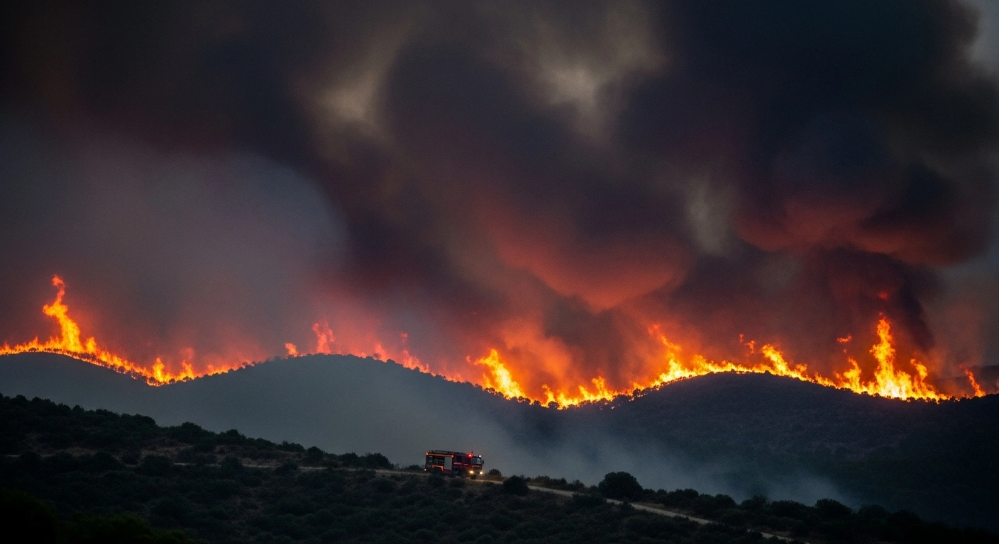 A massive wildfire burns through forest land in northeastern Spain as emergency crews work to contain the blaze.