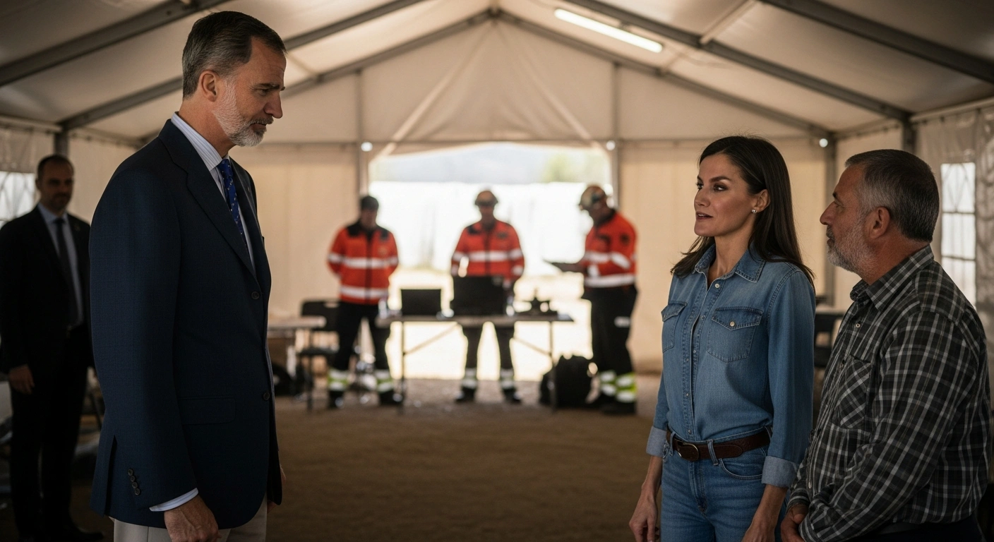 King Felipe VI and Queen Letizia of Spain visit an emergency shelter to support residents displaced by wildfires in the Madrid region.