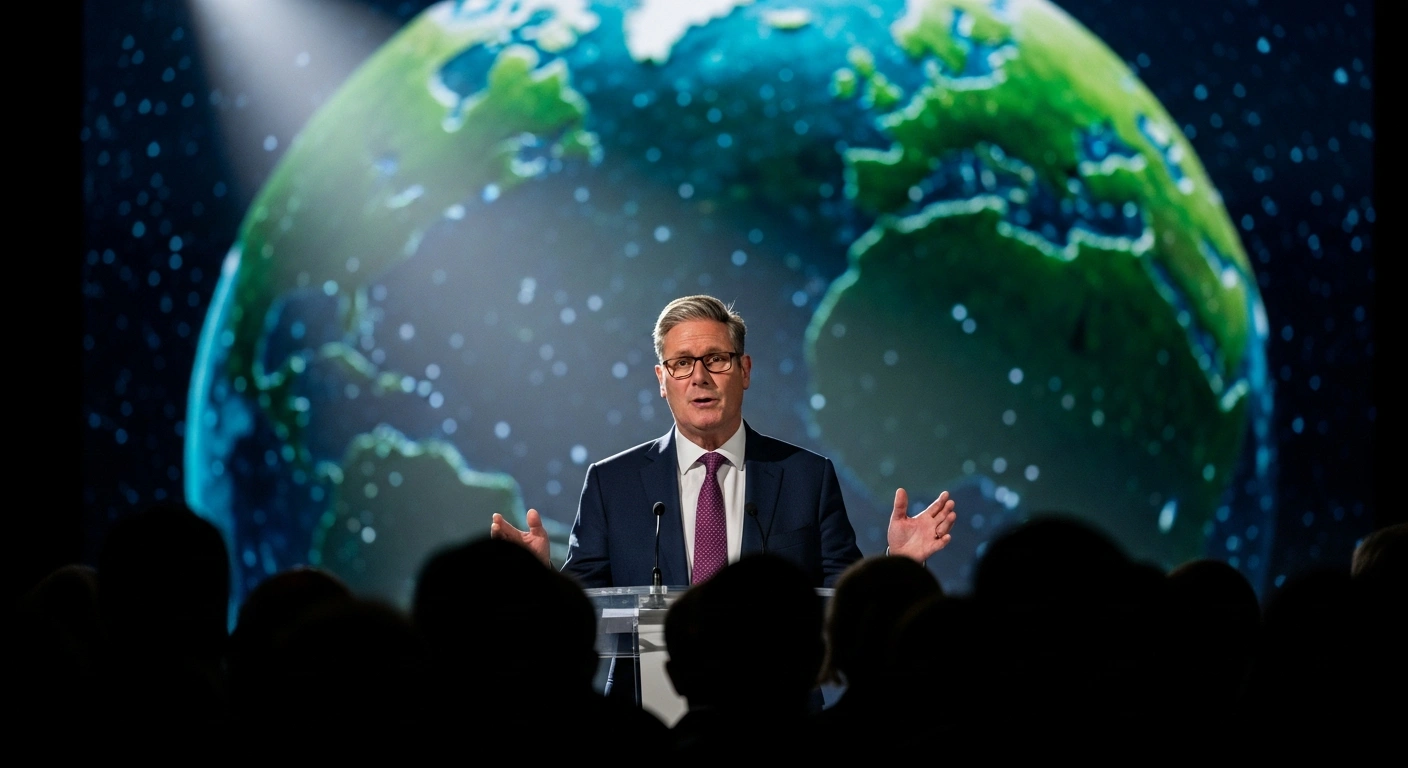 UK Prime Minister Keir Starmer delivers a speech at the UN COP30 summit in Belém, Brazil, reaffirming the UK's commitment to climate action and investments in clean energy and nuclear power.