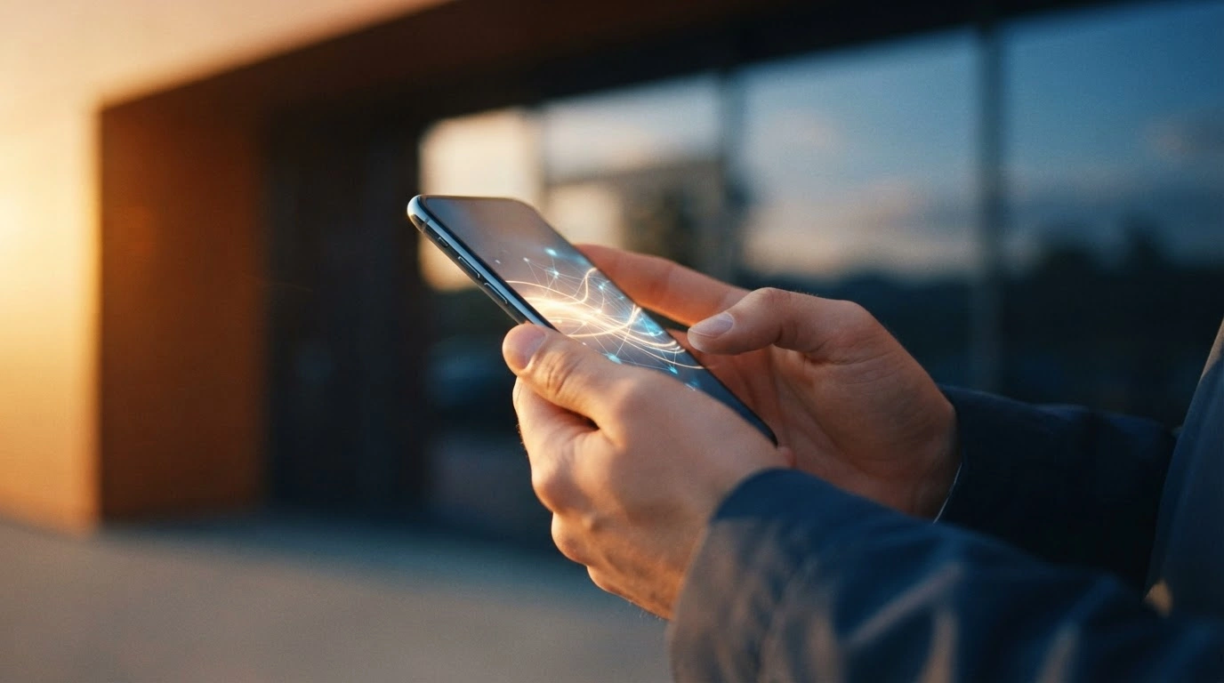 A person uses a smartphone to complete a secure electronic financial transfer between Sudan and Saudi Arabia to support the Sudanese economy.