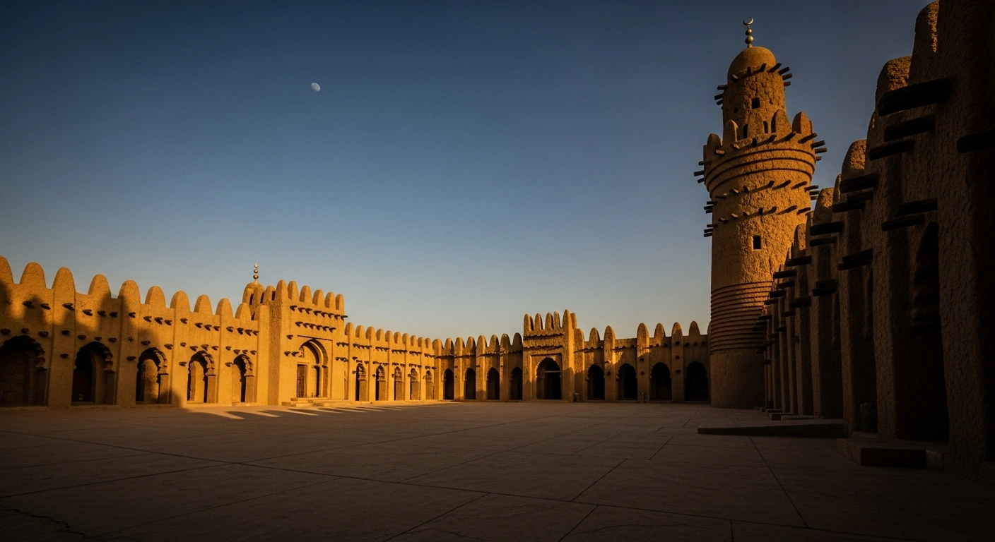 The Great Mosque of Sokoto stands under a twilight sky as the Sultan of Sokoto announces the start of the Islamic month of Zulhijja in Nigeria.
