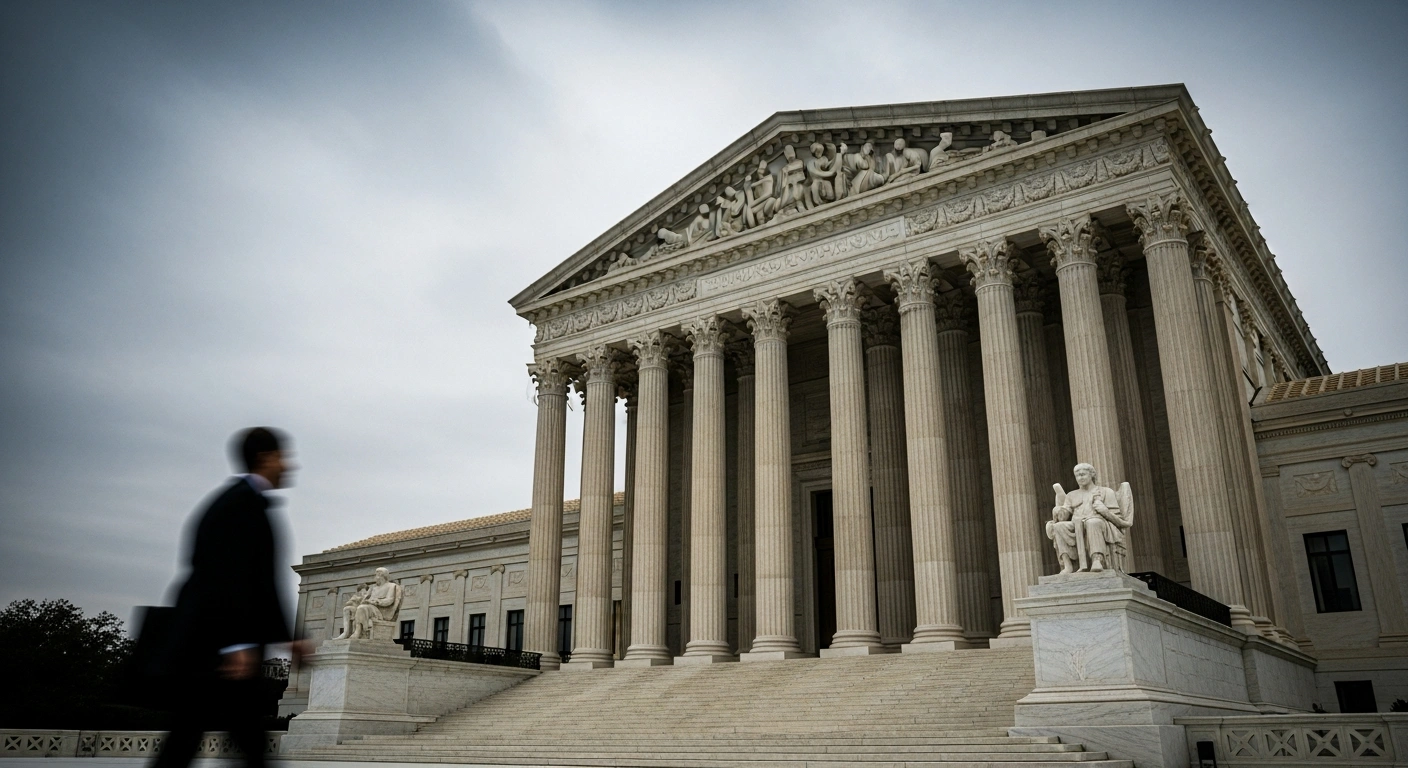 The U.S. Supreme Court building stands under a cloudy sky as the court issues a stay regarding Alabama's controversial congressional district map.
