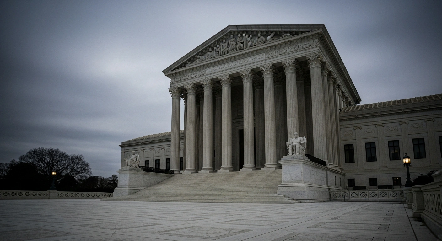 The United States Supreme Court building stands under a twilight sky, representing the final legal decision in the murder conviction case of Pedro Hernandez regarding the death of Etan Patz.