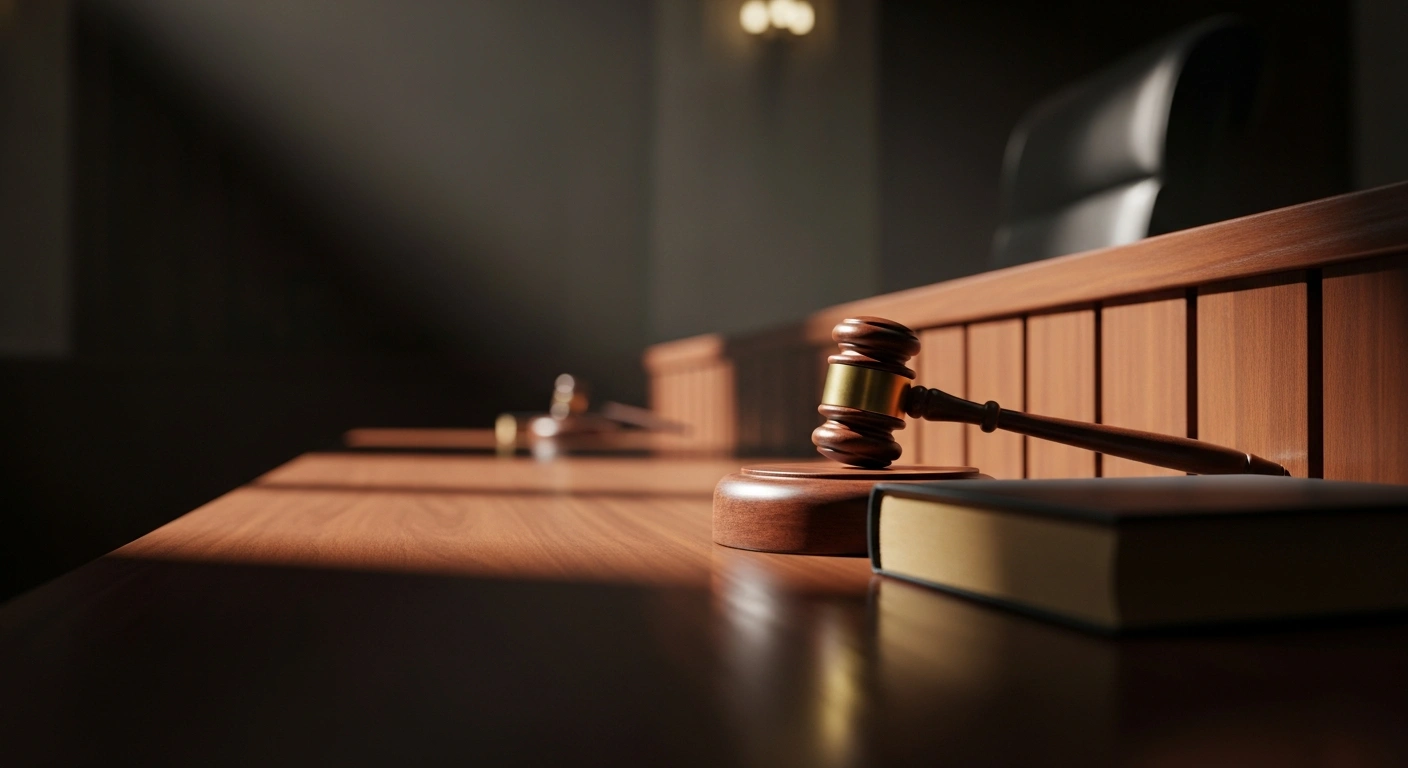 A wooden gavel rests on a legal book in a courtroom to represent a Supreme Court ruling on qualified immunity for law enforcement.