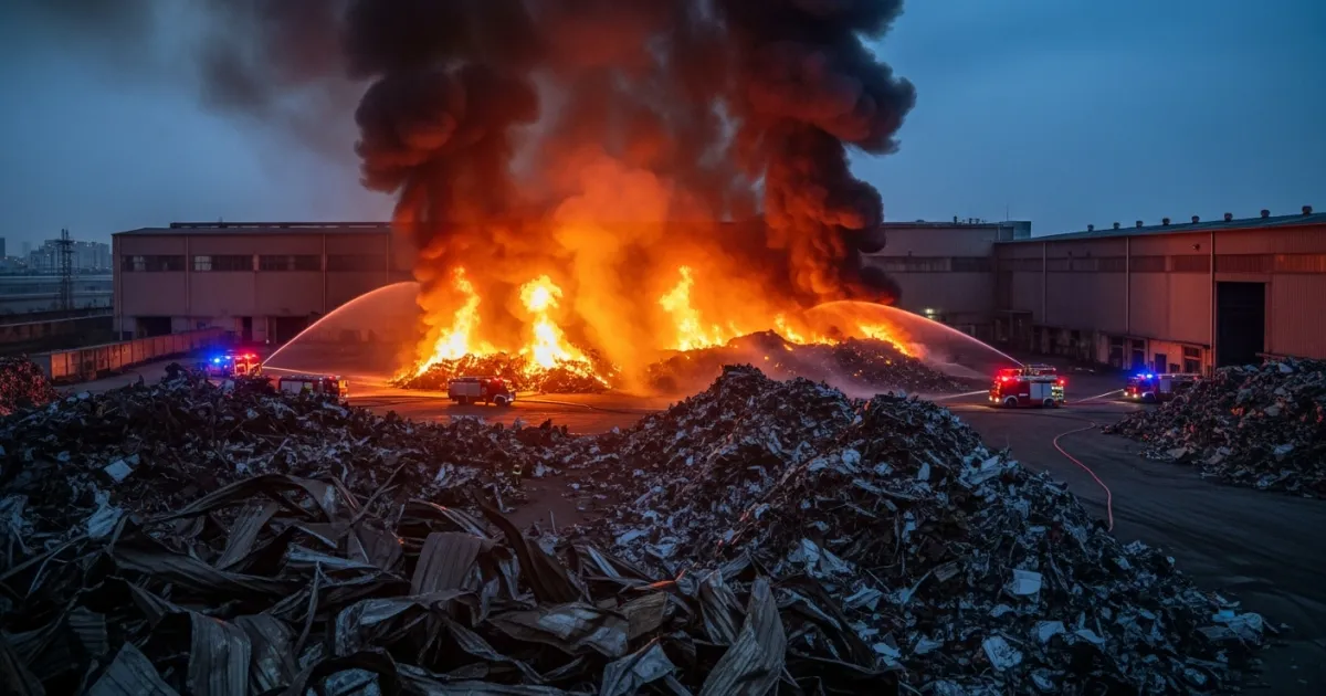 Fire Breaks Out at Scrap Recycling Warehouse in Suzhou, China