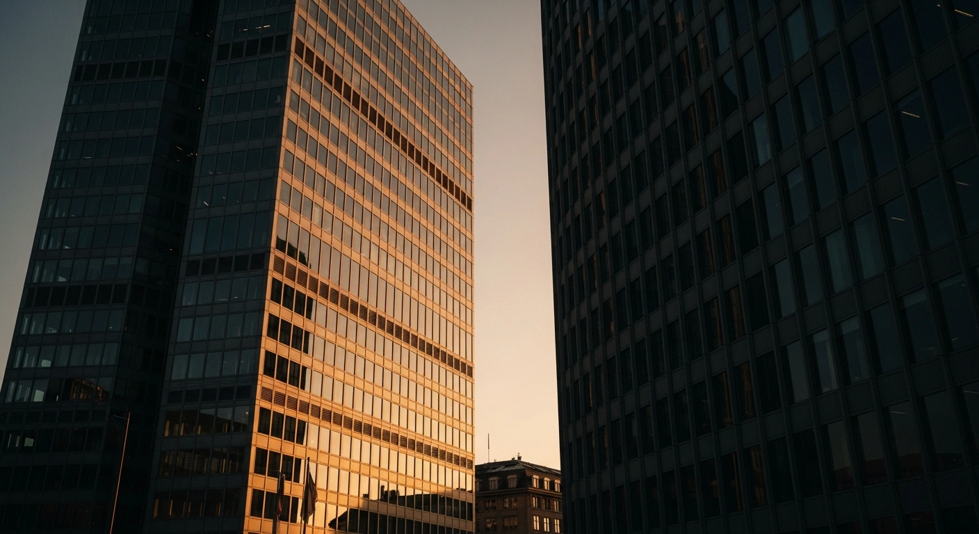 A modern glass skyscraper in Zurich represents the financial stability of major Swiss banks like UBS as confirmed by the Swiss National Bank.