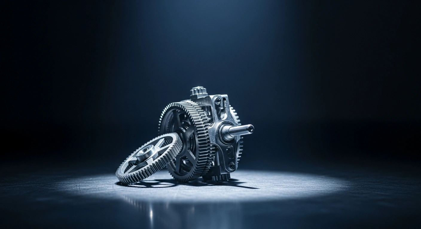A close-up of intricate mechanical gears representing the Swiss engineering industry facing challenges from new US trade tariffs.