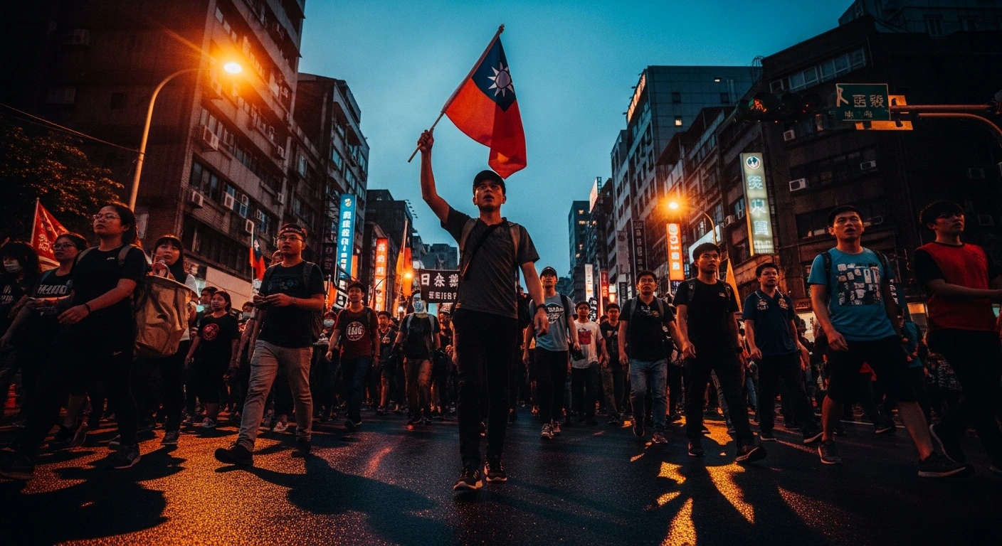 Protesters gather in Taipei during an annual march to commemorate the 1959 Tibetan uprising and advocate for human rights.