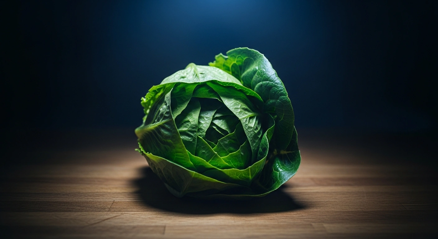 A head of fresh green lettuce sits on a wooden counter, representing the Taylor Farms products subject to a voluntary recall due to potential Cyclospora contamination.