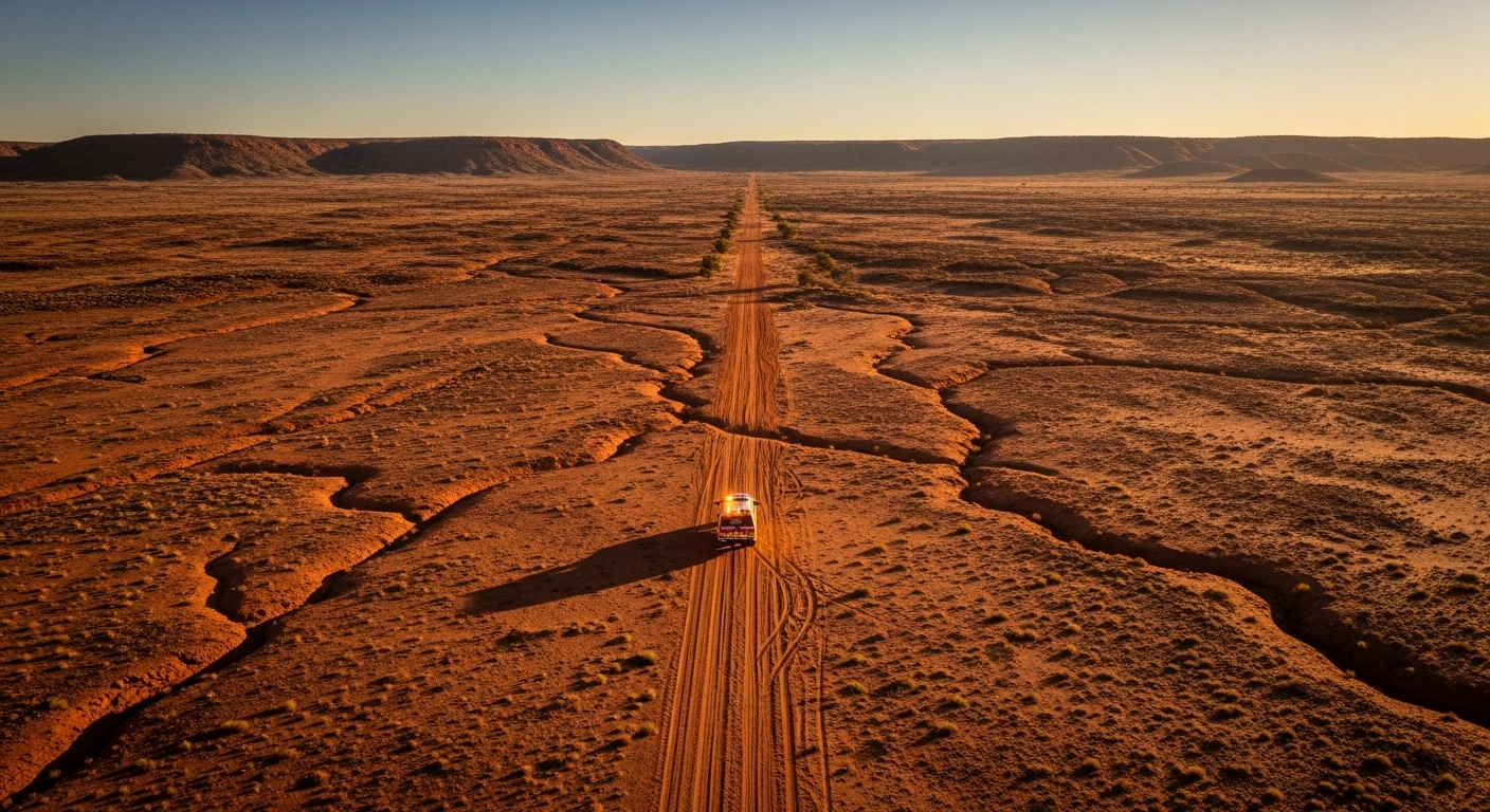 A wide shot of cracked, arid earth in the Northern Territory of Australia following a magnitude 4.3 earthquake near Tennant Creek.