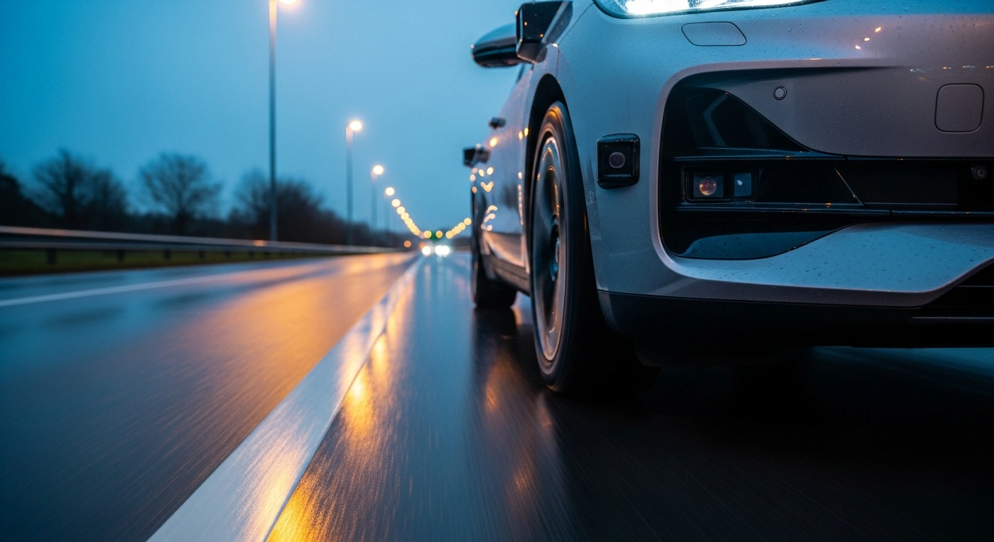 A Tesla electric vehicle drives on a Belgian highway as the country approves the use of supervised full self-driving technology.