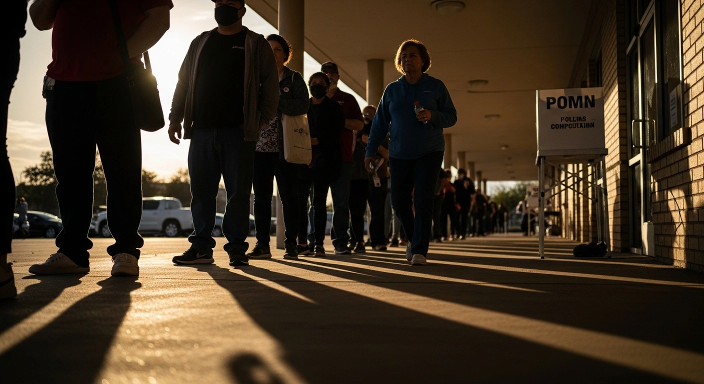 Texas voters stand in line outside a polling station to cast their ballots during a pivotal Republican primary runoff for the U.S. Senate seat.