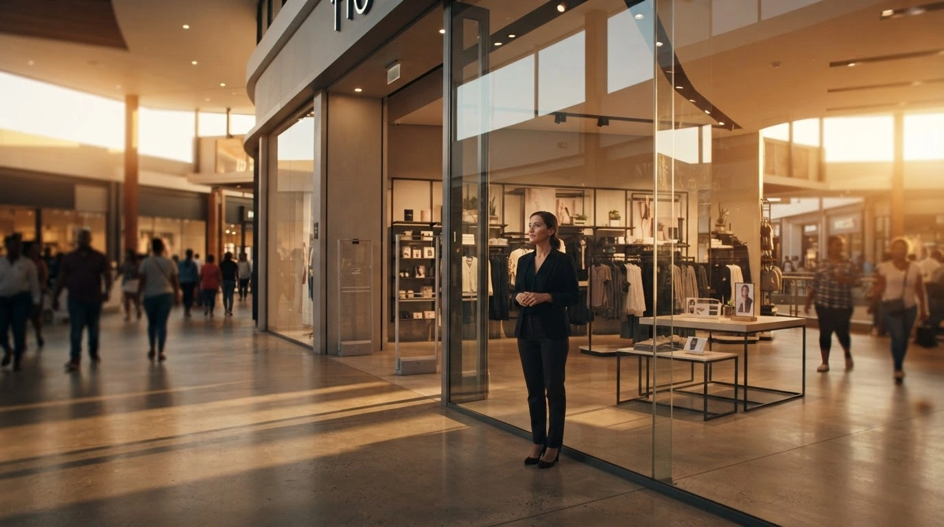 A professional manager observes a modern retail store interior as The Foschini Group optimizes its South African store portfolio for operational efficiency.