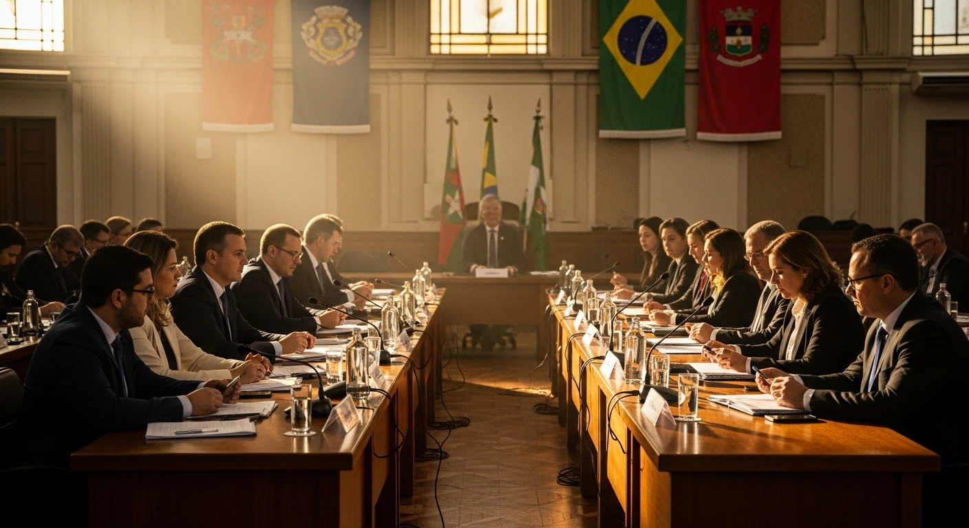 Political party members gather in a convention hall in Tocantins to formalize candidates for the upcoming 2026 elections.