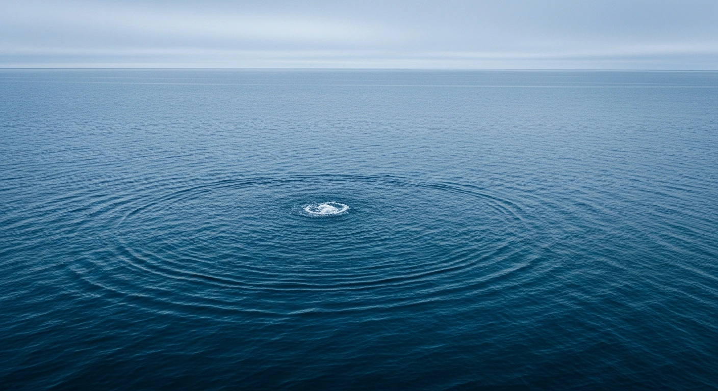 The vast North Pacific Ocean off the coast of Tofino, British Columbia, showing subtle surface ripples following a magnitude 3.6 earthquake.