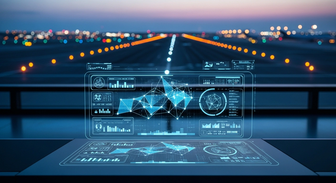 A high-tech digital interface displays security data at a modern airport terminal as part of the National Civil Aviation Agency of Togo's initiative to improve aviation safety.