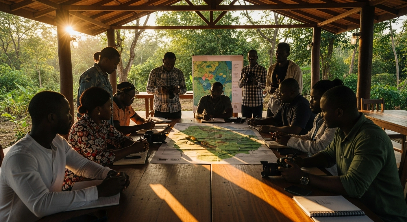 Journalists participate in a climate change adaptation and forest restoration workshop in Kara, Togo.