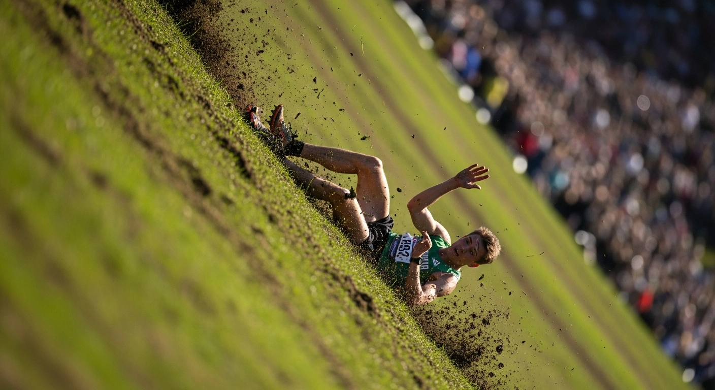 German YouTuber Tom Kopke races down the steep Cooper's Hill during the annual cheese-rolling competition in Gloucestershire.