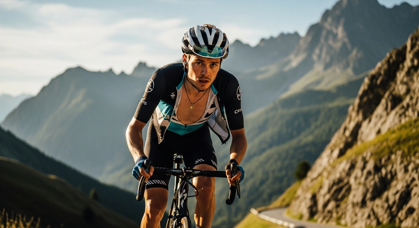Professional cyclist Tom Pidcock climbs a steep mountain road during his victory at the MoraBanc Clàssica race in the Pyrenees.