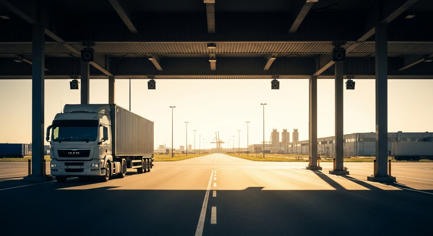 A freight truck transports goods from the Transnistrian region toward the European Union to represent the strong economic trade integration.