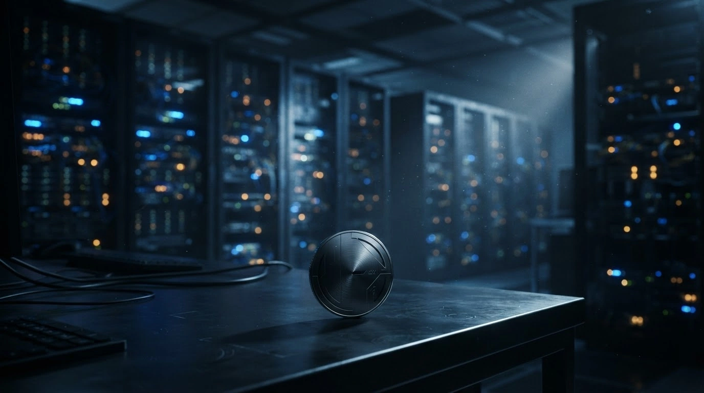 A dark server room represents the U.S. Treasury's crackdown on the Russia-linked A7 payment network for illicit financial transactions.