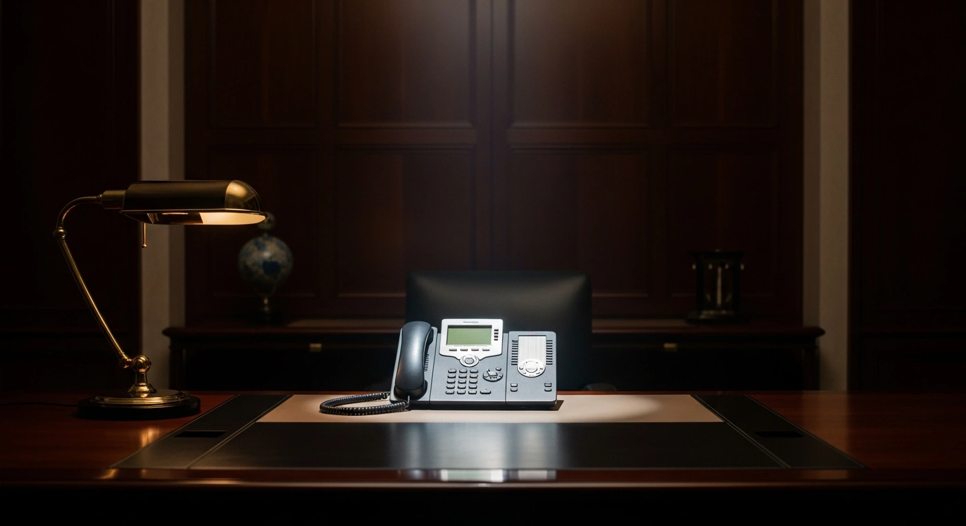 A close-up of a telephone on a desk representing the diplomatic conversation between Donald Trump and Vladimir Putin regarding the conflict in Iran.