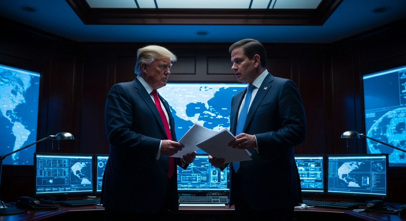 President Donald Trump and Secretary of State Marco Rubio discuss the situation in Cuba inside a government situation room.