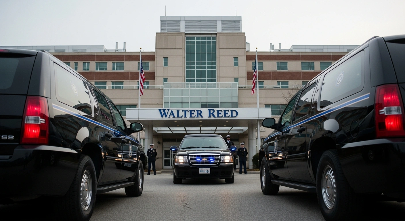 President Donald Trump arrives at the Walter Reed National Military Medical Center for a routine medical checkup.