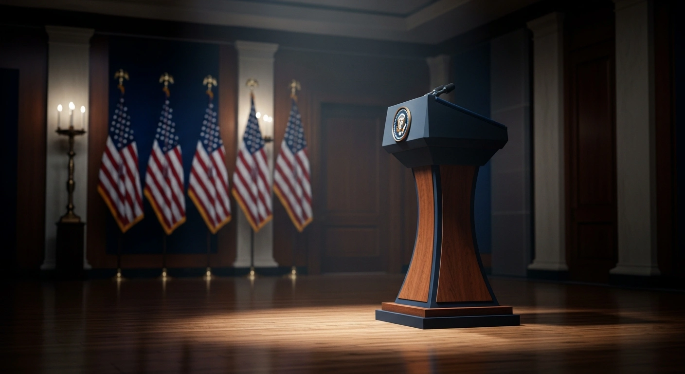 President Donald Trump delivers a formal address at the White House regarding the security of United States election infrastructure and potential foreign interference.