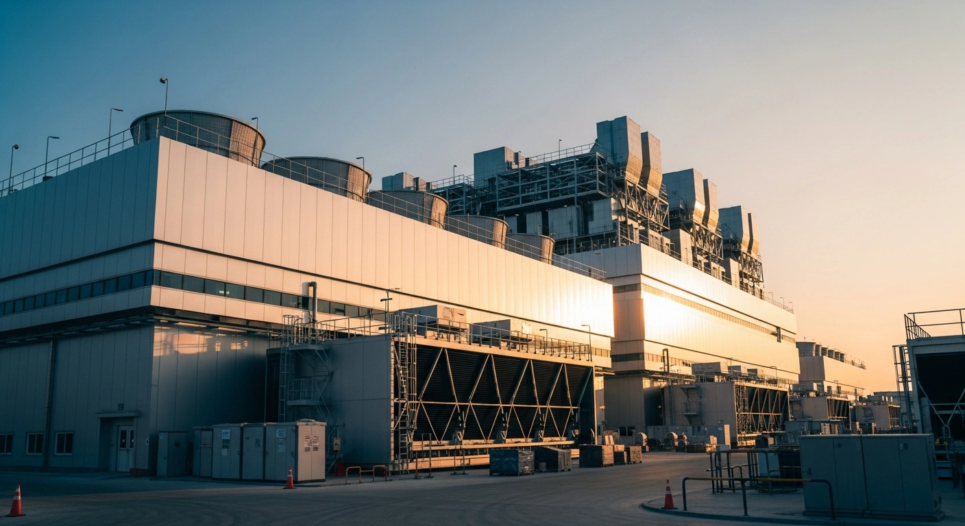 A modern TSMC semiconductor fabrication plant under construction in Tainan, Taiwan, designed to increase production capacity for advanced artificial intelligence chips.