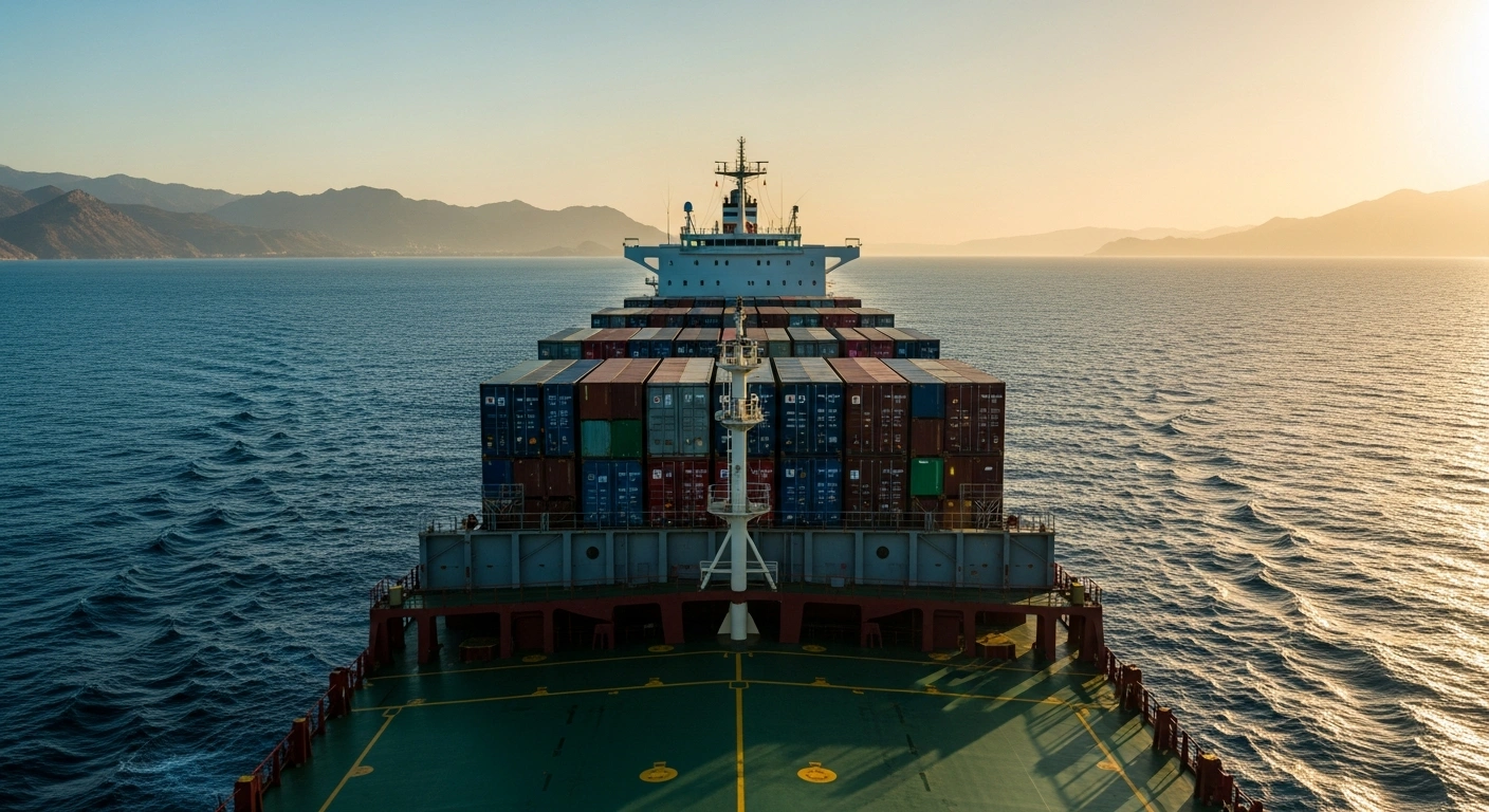 A large Turkish commercial cargo ship sails through the Strait of Hormuz as Turkey negotiates with Iran to ensure safe maritime passage.