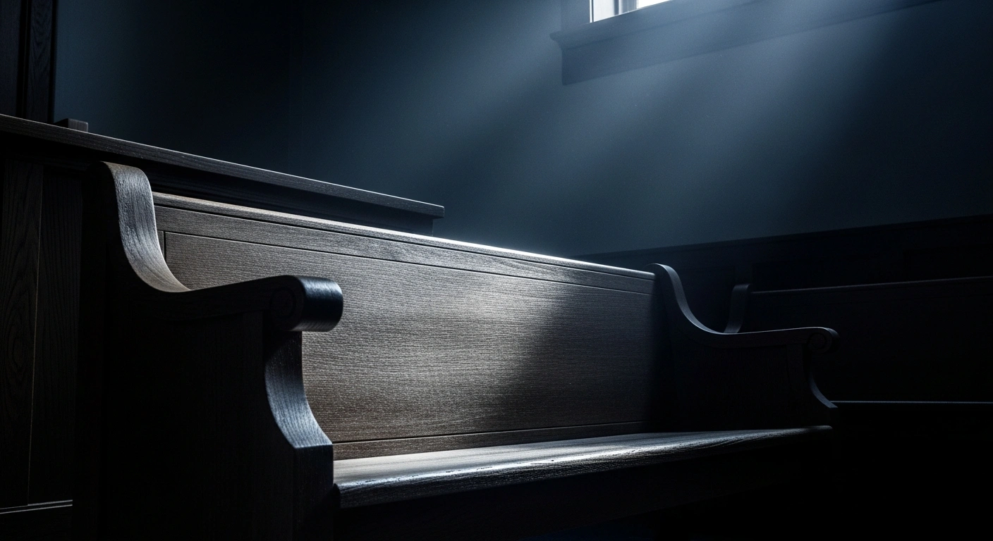 An empty courtroom bench represents the legal proceedings and human rights violations involving Turkish judges and prosecutors following the 2016 coup attempt.