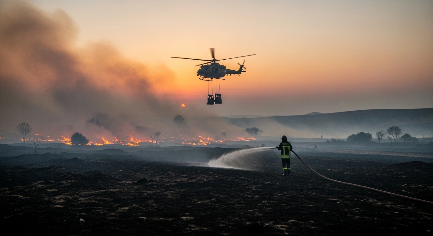 A firefighter stands in a scorched landscape in Turkey as emergency teams successfully bring wildfires under control.